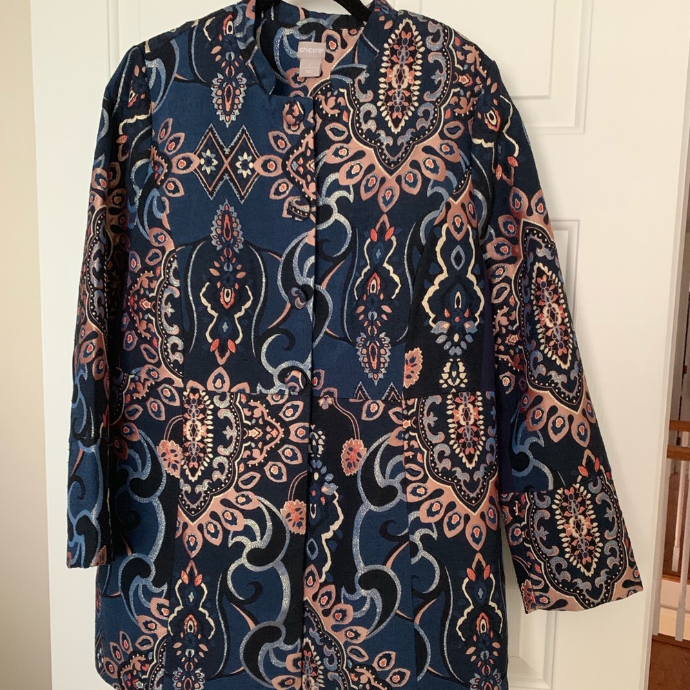 Navy Blue, Salmon with black and silver Jacket